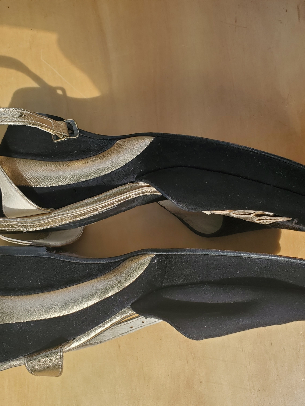 REMIX Gold Accent Black Peep-Toe Slingback Heels - Picture 7 of 9